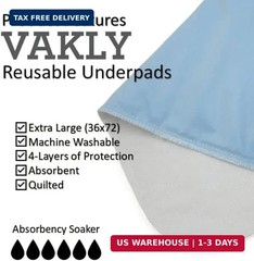 Vakly XXL Reusable Underpads 36 x 72 in (2 Pack) – Washable Waterproof Incontine