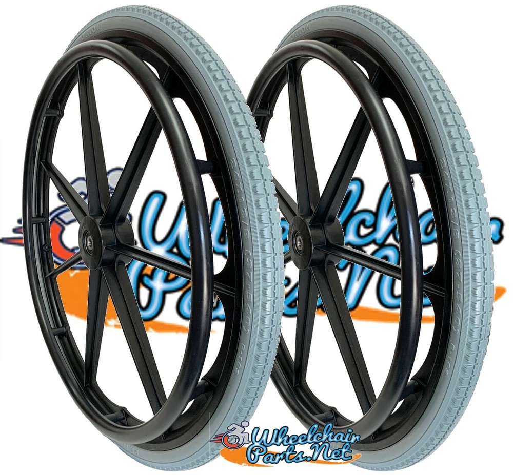 24″ X 1 3/8″ INVACARE 7 SPOKE WHEEL WITH 5/8″ BEARINGS. FITS ON TRACERS. SET OF2