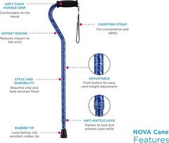 Nova Joy Offset Designer Offset Walking Cane with Strap – Blue Waves
