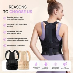 Posture Corrector for Women and Men, Adjustable Back M (Waist 30″-33″), Black