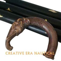 Brass Elephant Head Handle Wooden Vintage Designer Walking Stick Cane Handle
