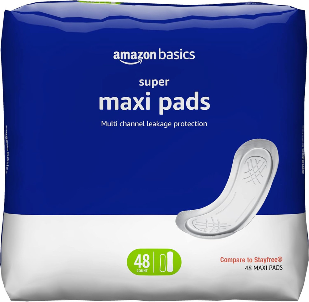 Maxi Pads for Women- Thick, Super Absorbency, Unscented, 48 Count, 1 Pack (Previ