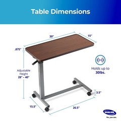 Bed Table, Height Adjustable & Tilting Overbed Table, Hospital Bedside Table,…
