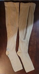 Side Zip-Up Unisex Compression Knee Socks Beige PAIR 22 Inches