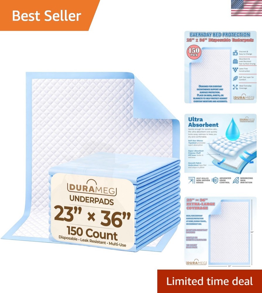 Disposable Underpads 23×36, Chux Pads, 150 Count, Moderate Absorbency Bed Pad…