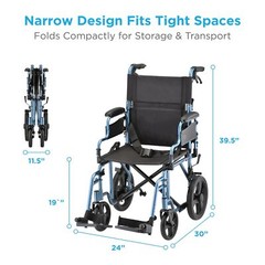 NOVA Medical Products Lightweight Transport Chair with 12″ Rear Wheels,…