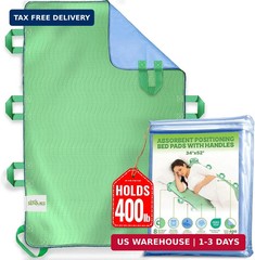 Absorbent Positioning Bed Pads for Elderly with 8 Handles 34″x52″- Washable Wate