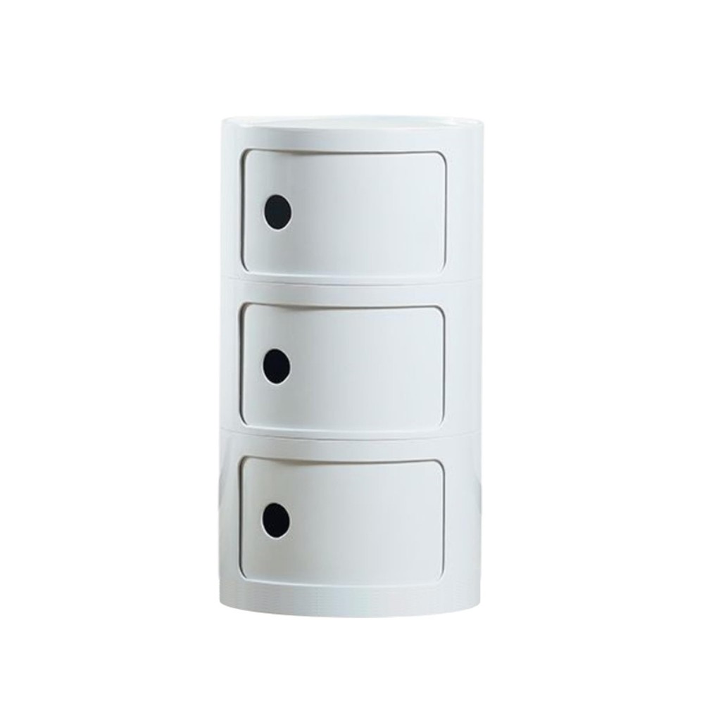 Supsoftlife Round Nightstand 3 Drawers Modern Style Side Table Multifunctional