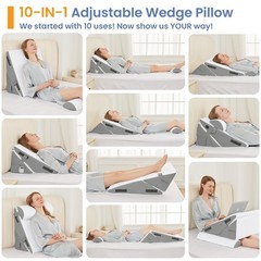 Sasttie Wedge Pillow Adjustable 9&12 Inch + 1 Head Pillow, Dark Grey & White