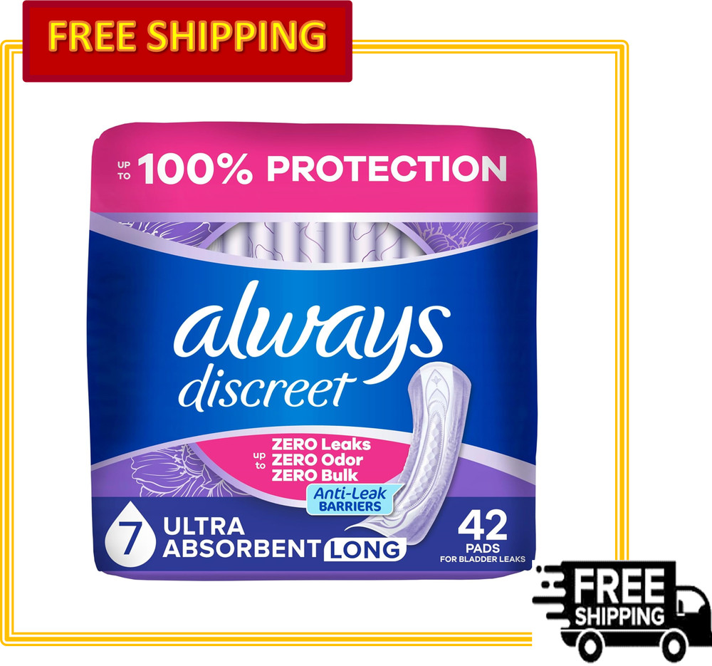 Always Discreet Adult Incontinence Pads Size 7 Ultra Absorbent Long Length-42 Ct