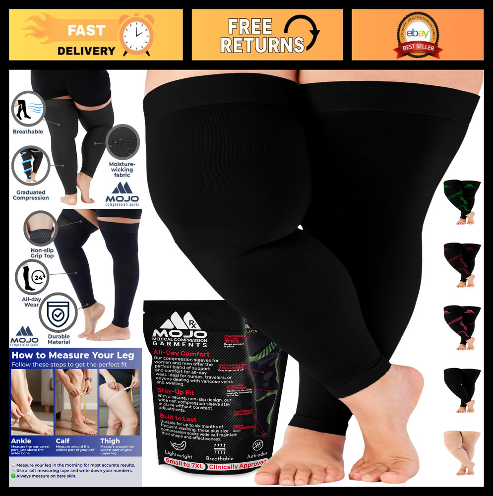 Compression Thigh-High Socks 20-30mmHg Support Sleeves – Reduces Swelling, Varic