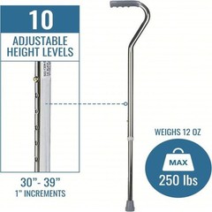DMI Adjustable Cane: Adj Cane, Offset, Single, Vinyl, Locking Ring, 31 in – 40 i