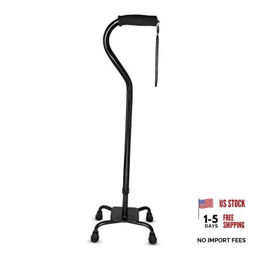 Quad Cane – Adjustable Walking Cane with A Large Four-Pronged Base for Black