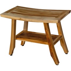 18 X 24 Natural Teak Rectangular Shower Bench With Shelf
