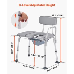 4-in-1 Bedside Commode Chair Raised Toilet Seat 500 lbs Adjustable Height