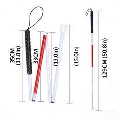 White Folding Blind Cane Walking Stick Red Reflective Tape 50.8 Inch Anti Slip