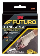 Compression Glove Mild Support Aching Weak Hands Wrists S/M Beige Adjustable
