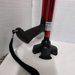 Rehand Red Adjustable Foldable Quad Walking Cane, Wrist Strap, 350 lb Capacity