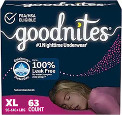 Good.nites Nighttime Bedwetting Underwear, Girls‘ XL (95-140 lb.), 63 Count