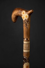 Walking Cane for Ladies Chamomile Flower, Hand-carved pretty cane with Floral D