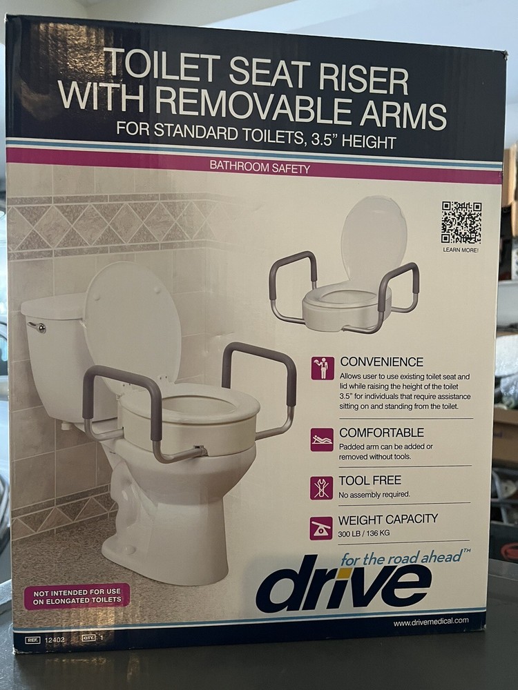 Drive Medical 12402 Raised Toilet Seat with Removable Arms For The Normal Seat