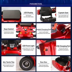 4-Wheel Travel Mobility Scooter 500W 48V 20AH Battery Motor for Adult Senior Red