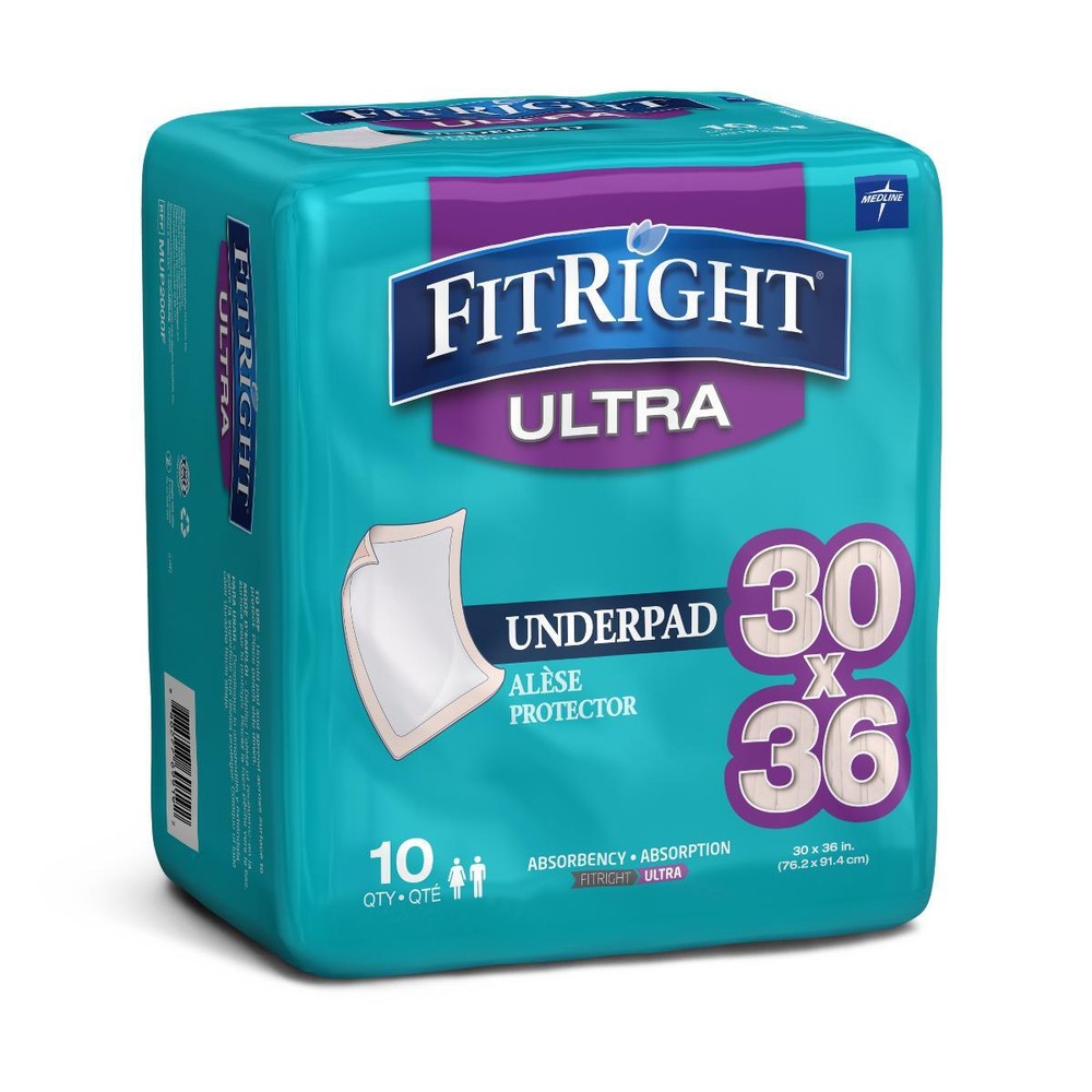FitRight Underpads, 30″ x 36″, Peach, Bag of 10