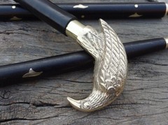 vintage chrome silver elephant head handle black wooden walking stick designer