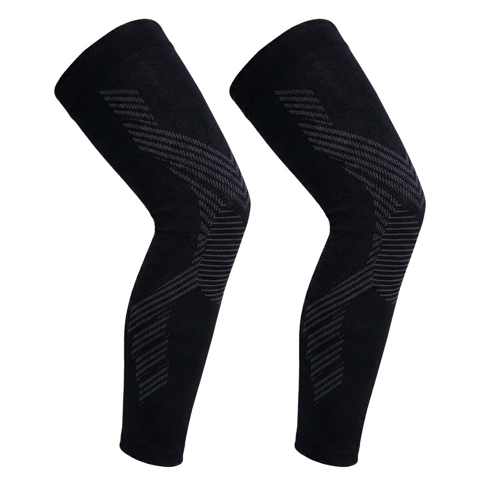 2 PCS Full Leg Compression Sleeves Long Knee Brace Support Sports 2XL Black