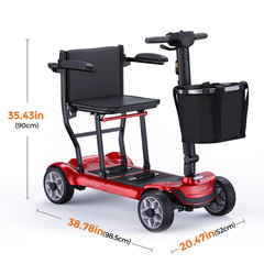 Foldable Mobility Scooter 4 Wheel 42lb Lightweight 15Mile 265lb Airline Approved