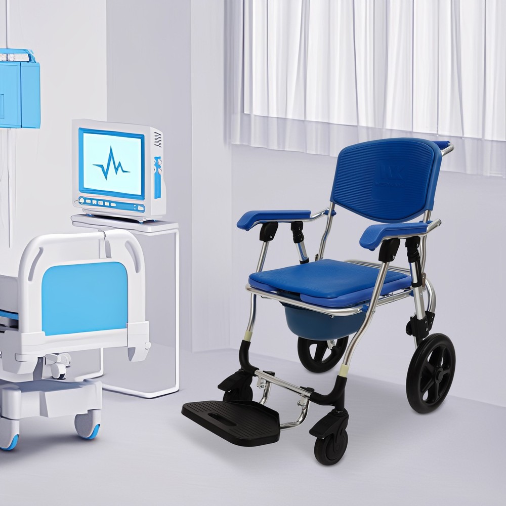 Commode Wheelchair Multifunctional Shower Commode Wheelchair With Armrests Blue