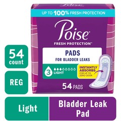 Incontinence Pads for Women, 3 Drop Light Absorbency, Regular Length, 54 Count