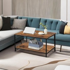 Senig Small Brown Rectangle Wood And Metal Coffee Table Storage Shelf For Small