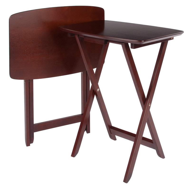 Winsome Darlene Set Of 2 Foldable Snack Tables 26 In Walnut Easy To Store
