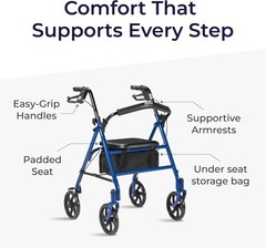Drive Rollator Walker with Seat Foldable 7.5″ Wheels Steel Frame 350lb Blue