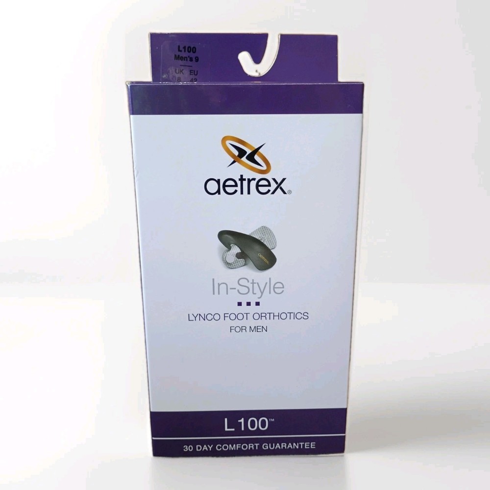 AETREX L100 Men’s In-Style Lynco Orthotics CUPPED Med/High Arch Support Size: 9