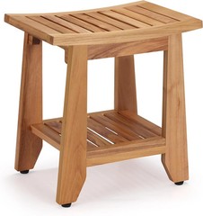 Compact Teak Shower Bench with Storage Shelf – Waterproof & Non-Slip Seat