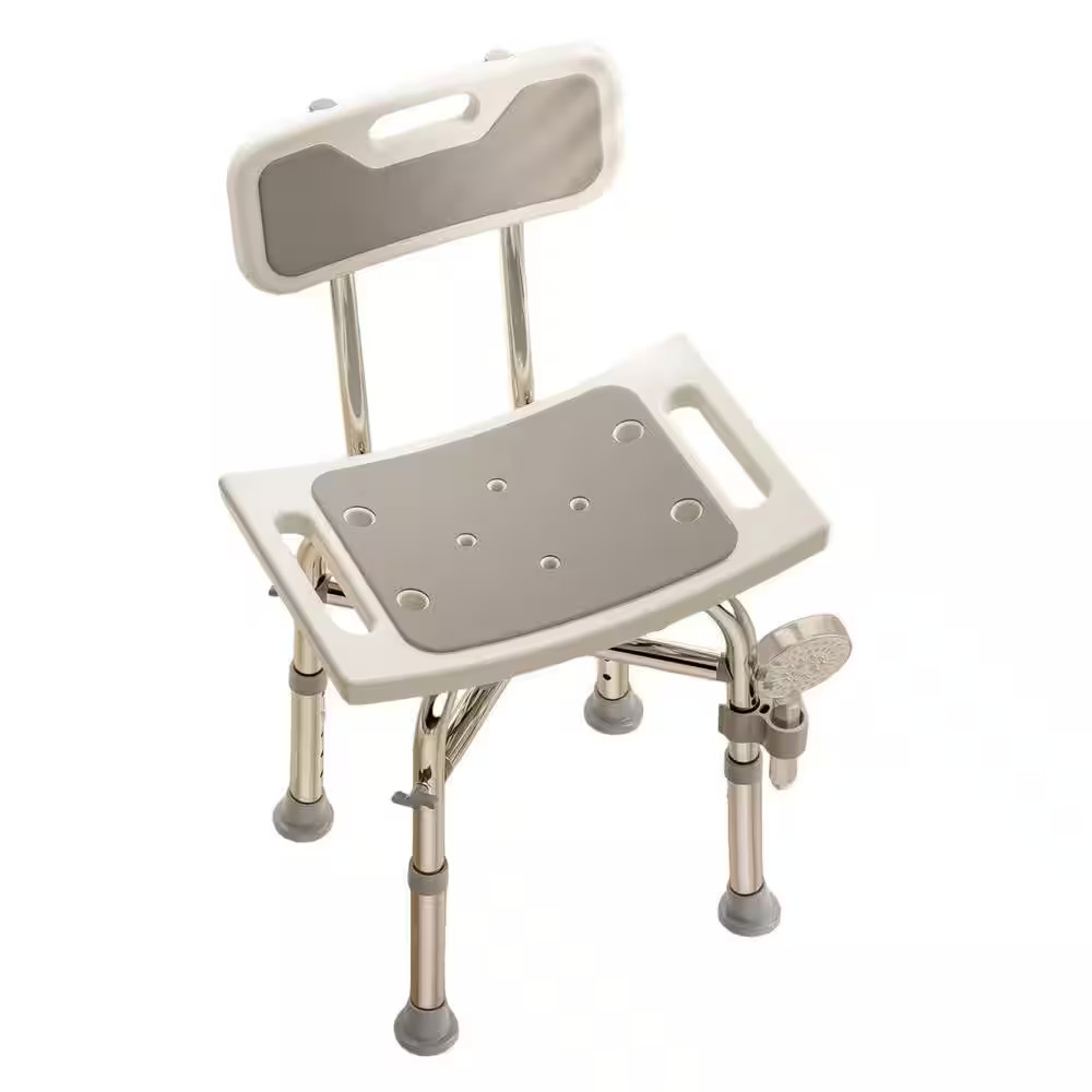 16.5 In. W Adjustable Height Aluminum Shower Chair in Gray for Elderly and Disab
