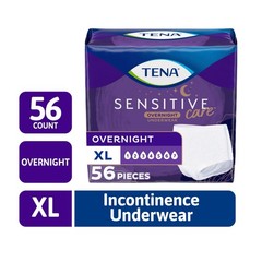 TENA Sensitive Care Overnight Underwear, XL, 56 Count (Waist Size 39in-52in)