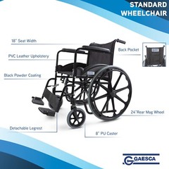 GAESCA Lightweight Wheelchair, 250 lb Weight Capacity, Steel Frame, Portable
