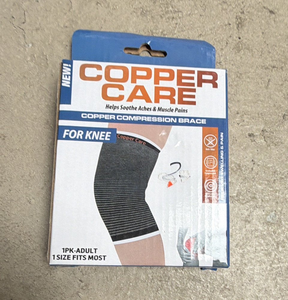Copper Care Copper Compression Knee Brace, Black, One Size, Adult