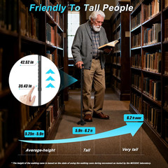 Tall Men’S Walking Cane,1.43 Lb, 15.75″ Folded,Over 5’9″,Black | 42.52″ Extended