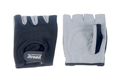 WHEELCHAIR GLOVES, ARTIFICIAL LEATHER PALM+BLACK FABRIC BACK THREAD(R) BRAND