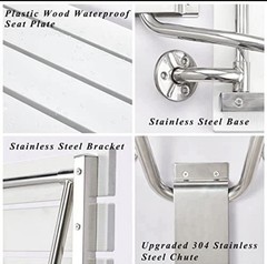 Wall Mounted Folding Shower Seat 350 lb Plastic Wood Stainless Steel Bench