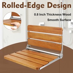 Teak Folding Shower Seat Wall Mounted, Foldable Shower Bench, 400lbs Max Load…