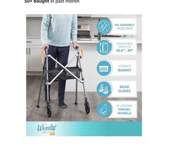 Stander Wonder Walker Plus Folding Mobility Walker w/Wheels Basket Regal Rose