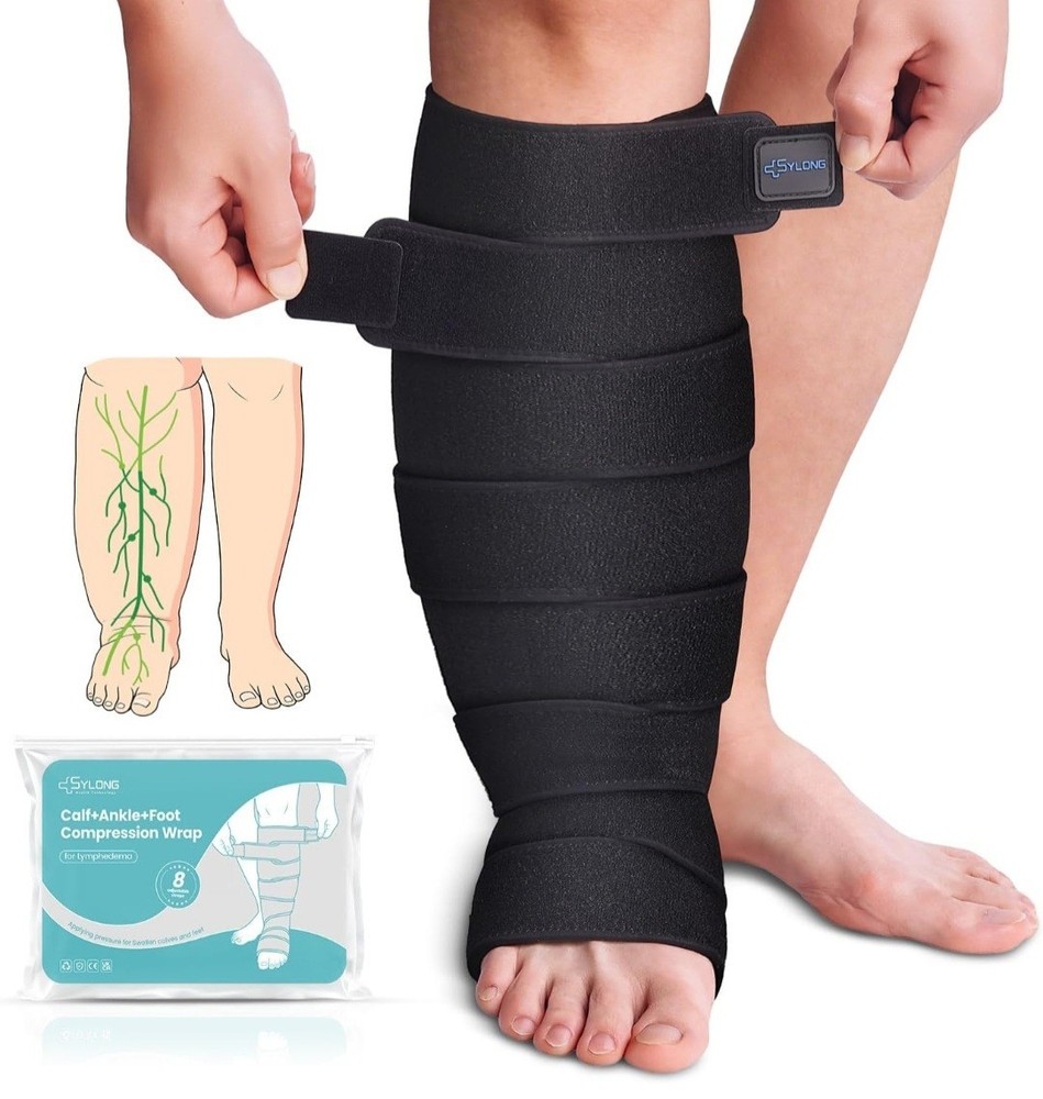 Sylong Adjustable Calf Compression Wrap Lymphedema Circulation XL Black