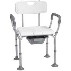 3-In-1 Shower Chair with Back and Arms, Height Adjustable Bedside Commode with N