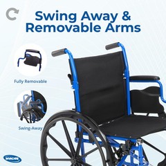 Invacare Folding Wheelchair with 20″ Seat, Removable Arms, Footrests – Blue