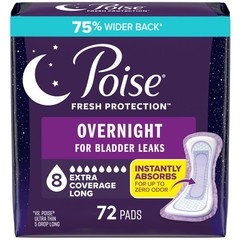 Overnight Incontinence & Postpartum Pads, Extra Coverage, 72 Count, 8 Drop Absor